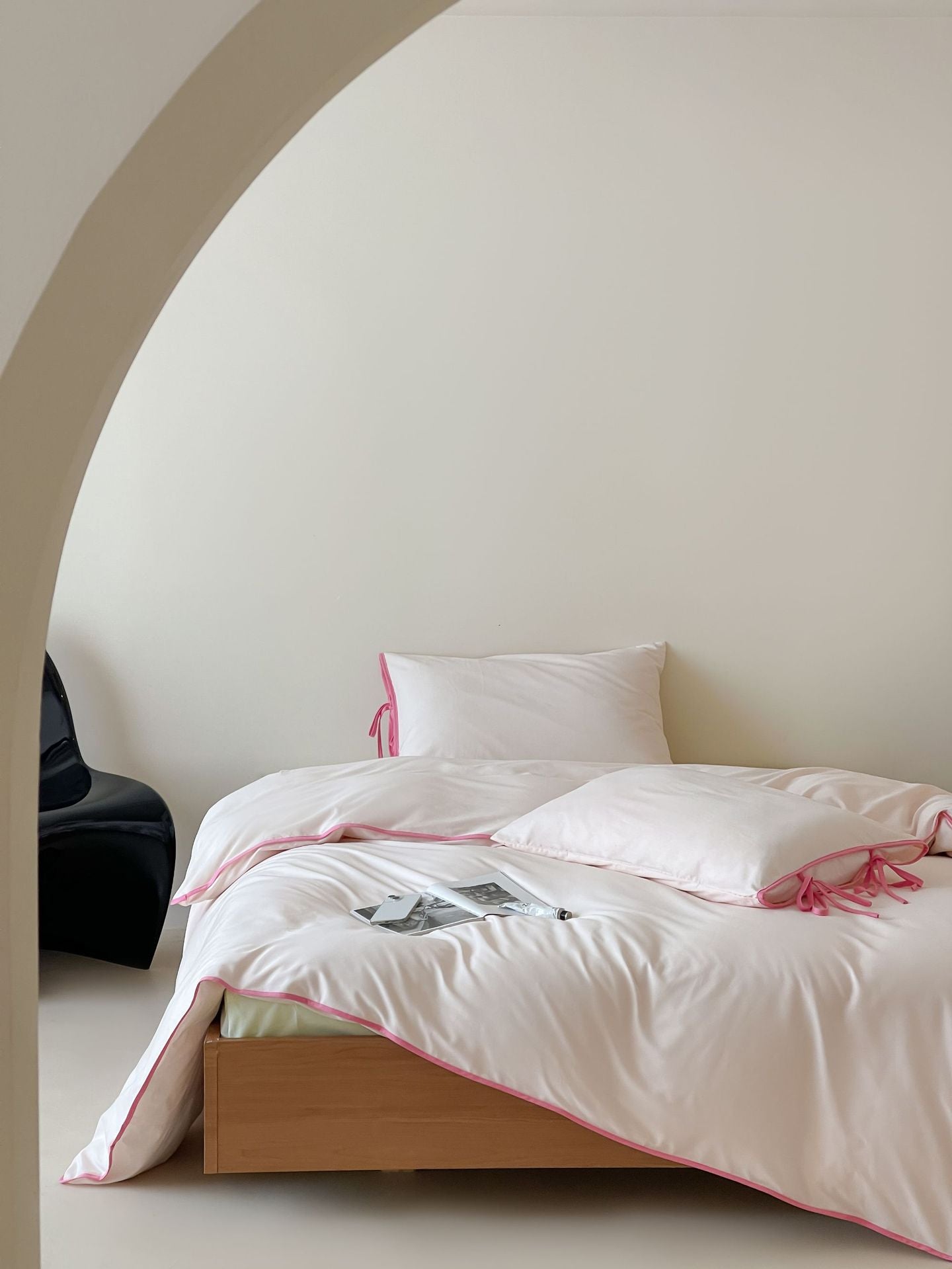 Cotton Tie-Knot Solid Bedding Set - Pink with Barbie Pink Ties