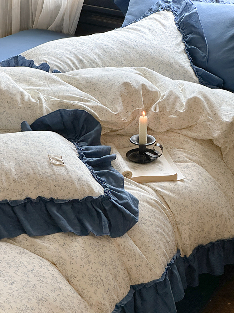 Fleurette Ruffled Double Gauze Bedding Set - Midnight Sky