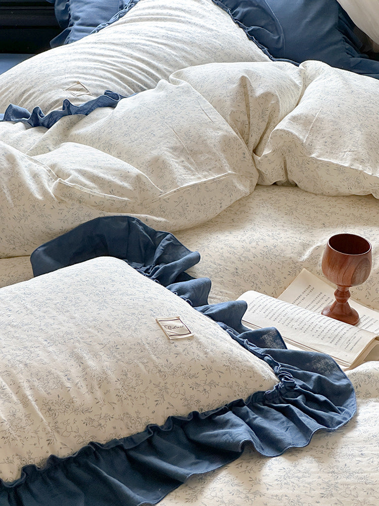 Fleurette Ruffled Double Gauze Bedding Set - Midnight Sky