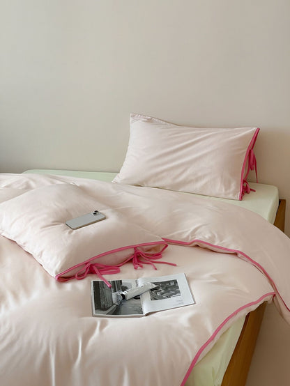 Cotton Tie-Knot Solid Bedding Set - Pink with Barbie Pink Ties