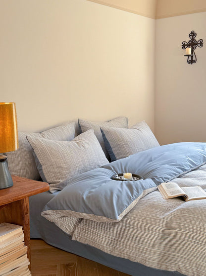 Maribel Striped Washed Cotton Bedding Set - Sky Blue