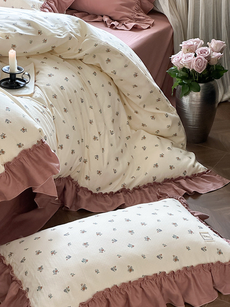 Fleurette Ruffled Double Gauze Bedding Set - Amber Wine