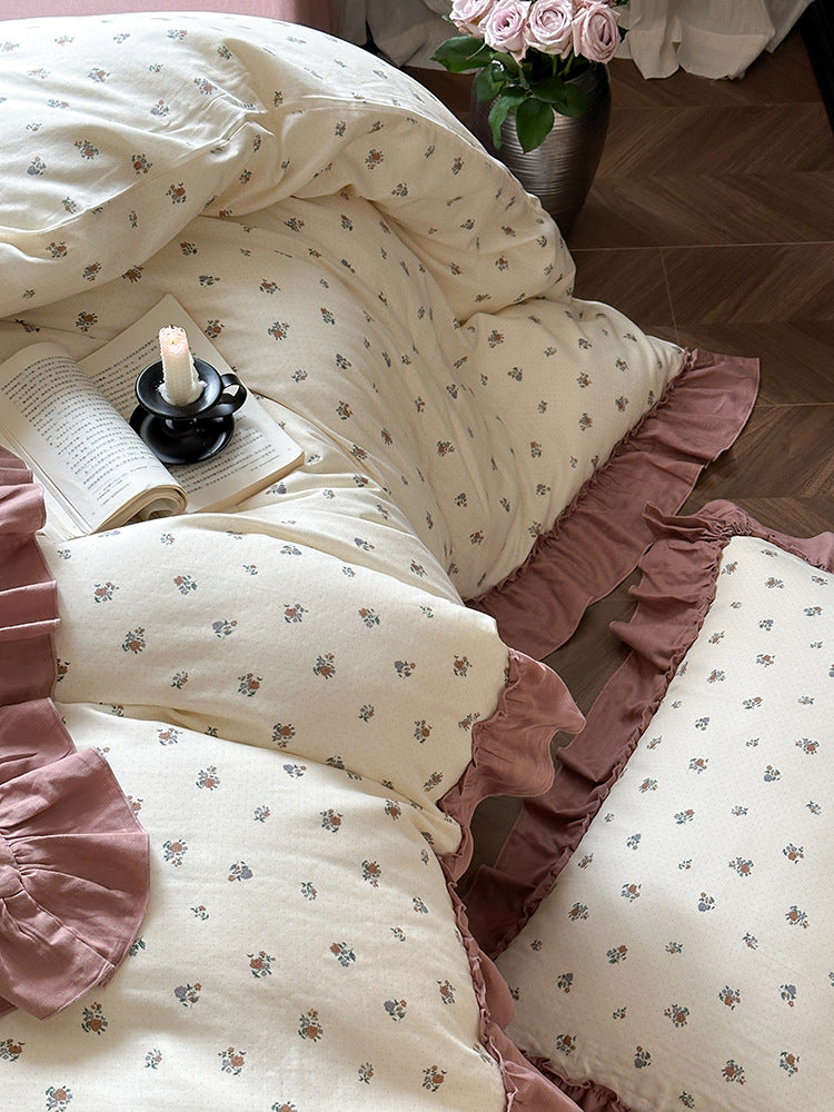 Fleurette Ruffled Double Gauze Bedding Set - Amber Wine