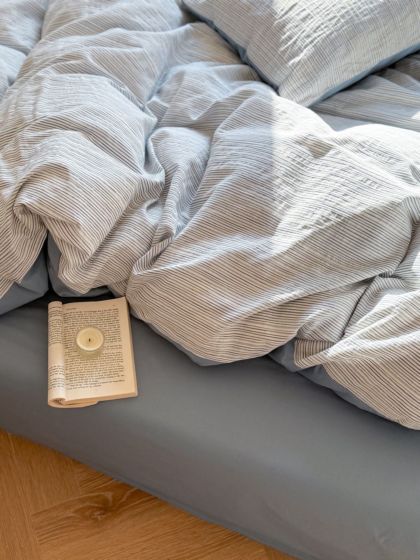 Maribel Striped Washed Cotton Bedding Set - Sky Blue