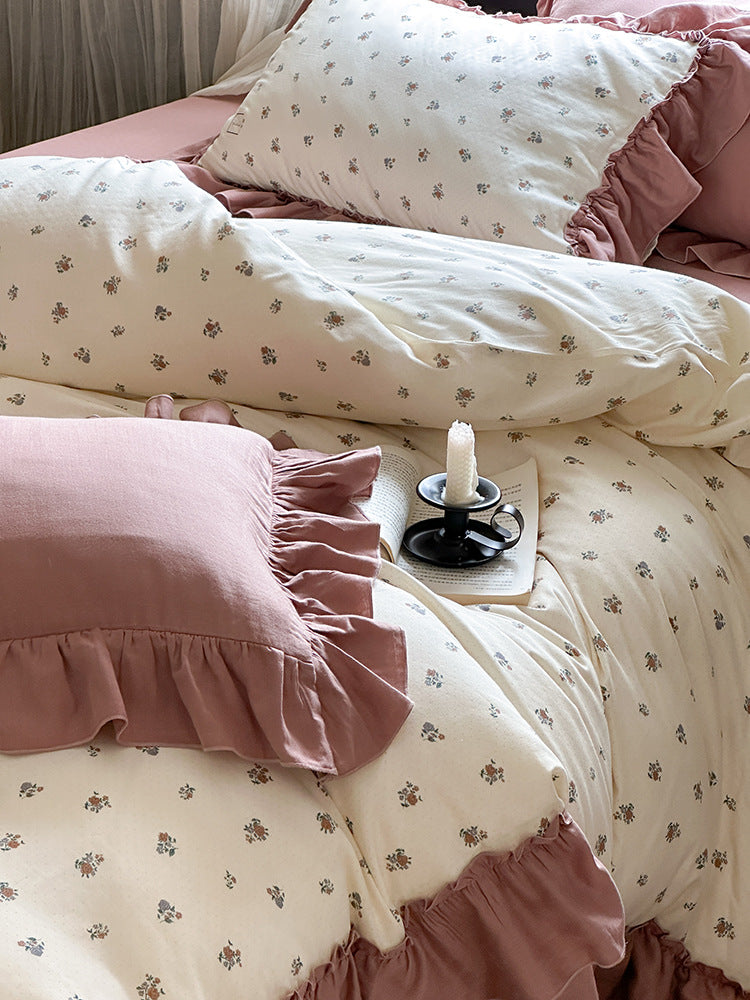 Fleurette Ruffled Double Gauze Bedding Set - Amber Wine