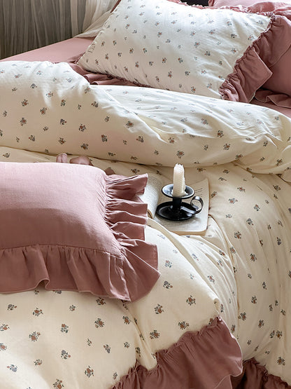 Fleurette Ruffled Double Gauze Bedding Set - Amber Wine