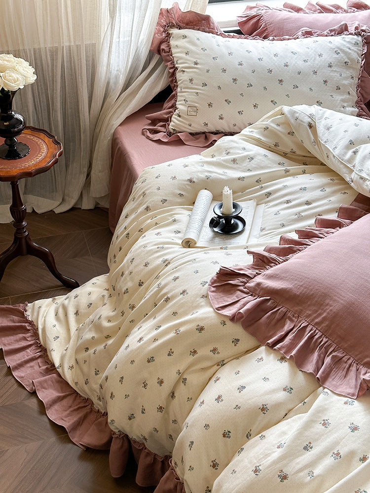 Fleurette Ruffled Double Gauze Bedding Set - Amber Wine