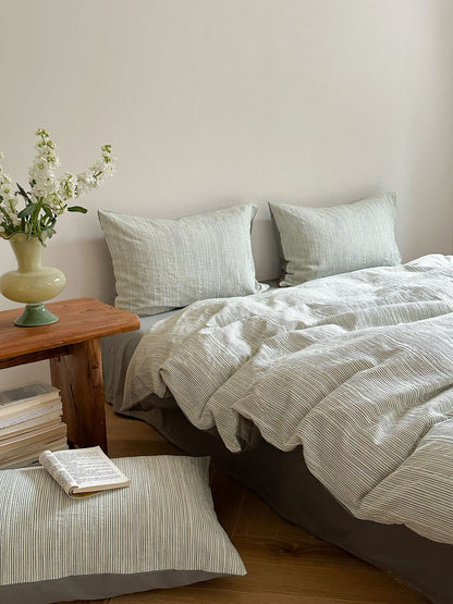 Maribel Striped Washed Cotton Bedding Set - Sage Green