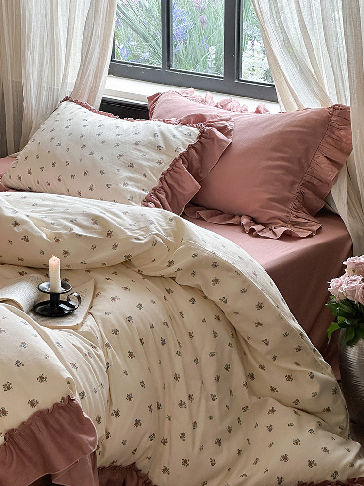Fleurette Ruffled Double Gauze Bedding Set - Amber Wine