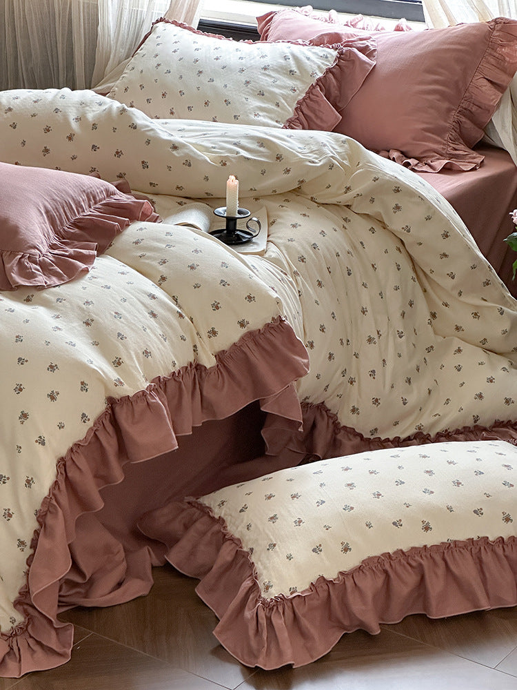Fleurette Ruffled Double Gauze Bedding Set - Amber Wine