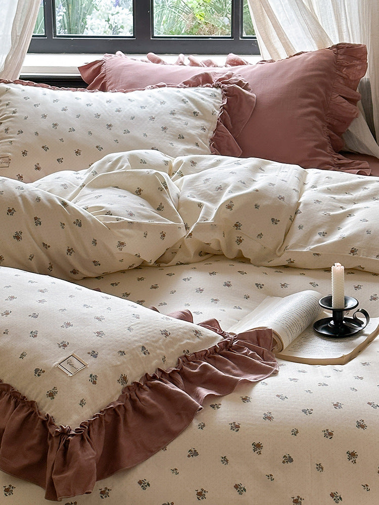 Fleurette Ruffled Double Gauze Bedding Set - Amber Wine