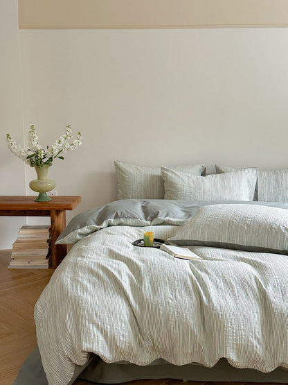 Maribel Striped Washed Cotton Bedding Set - Sage Green