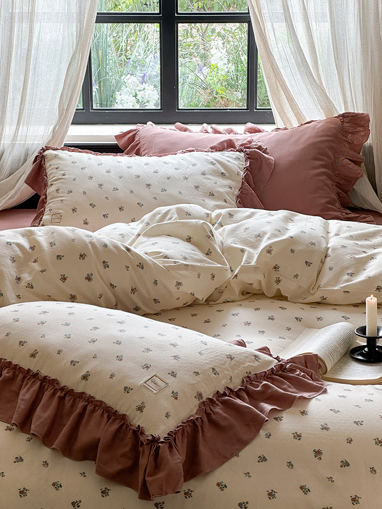 Fleurette Ruffled Double Gauze Bedding Set - Amber Wine