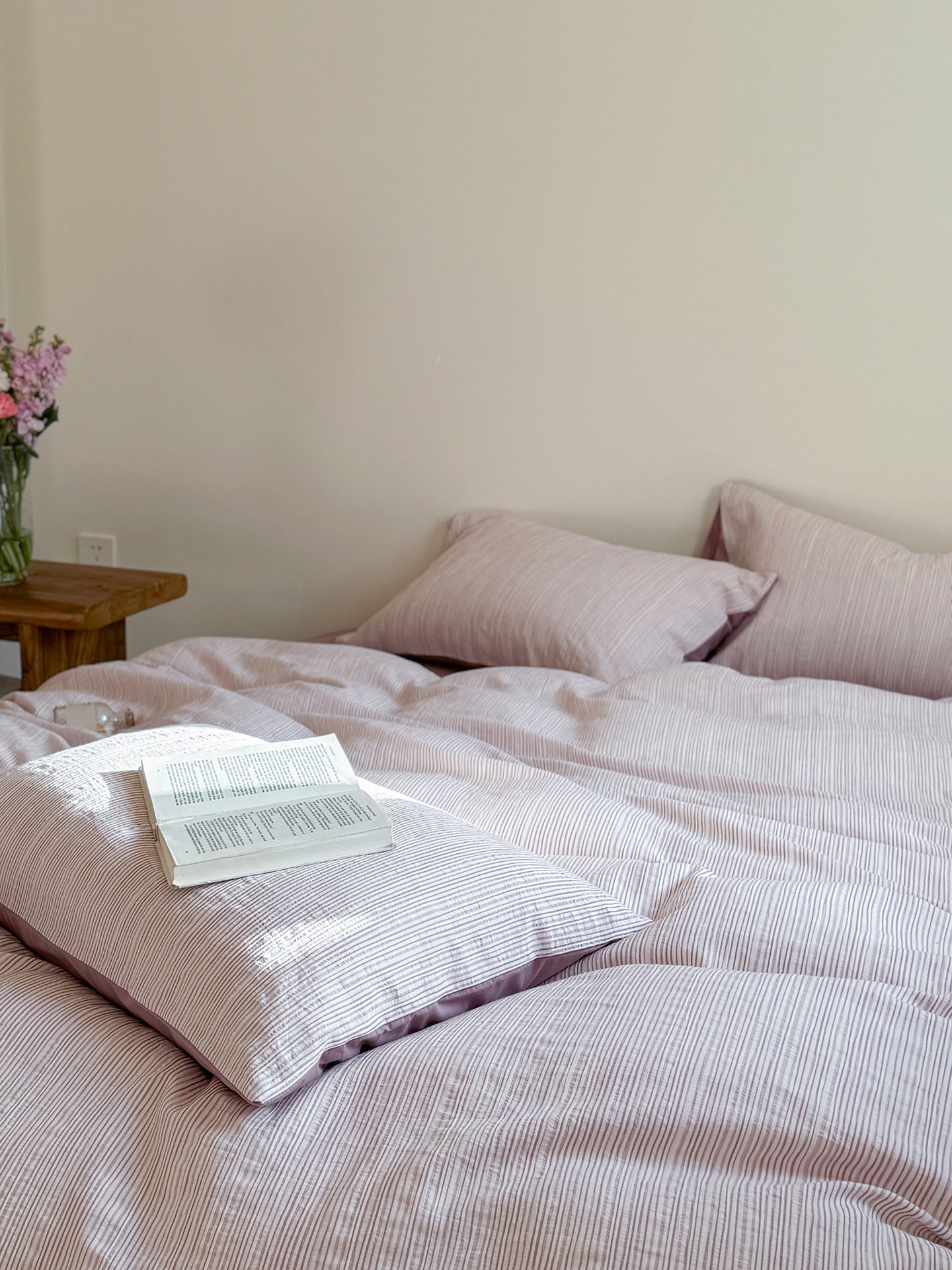 Maribel Striped Washed Cotton Bedding Set - Plum Mauve