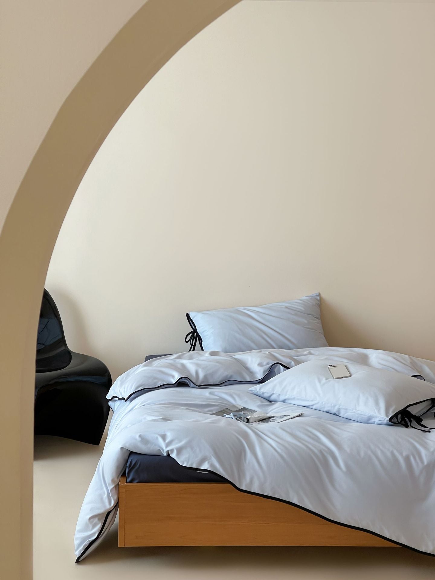 Cotton Tie-Knot Solid Bedding Set - Blue with Navy Blue Ties