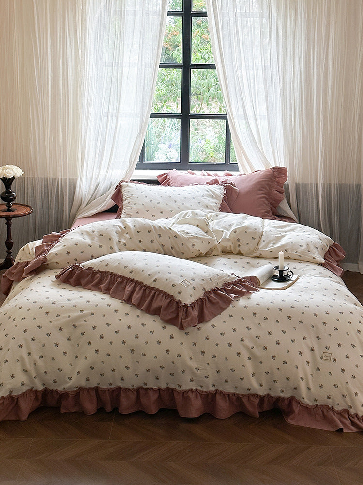 Fleurette Ruffled Double Gauze Bedding Set - Amber Wine