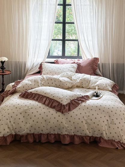 Fleurette Ruffled Double Gauze Bedding Set - Amber Wine