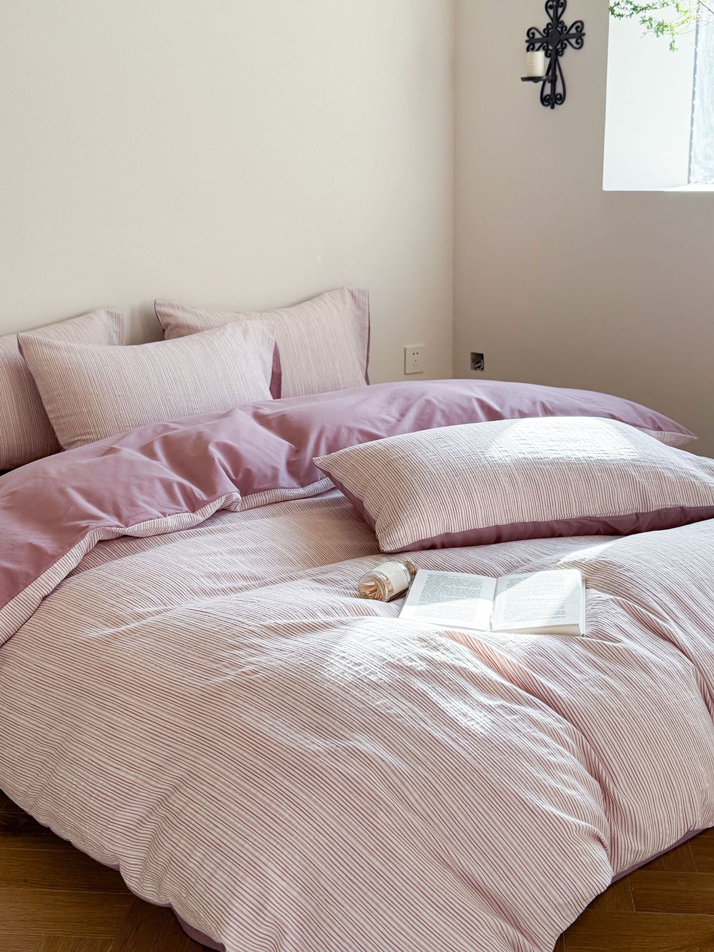 Maribel Striped Washed Cotton Bedding Set - Plum Mauve