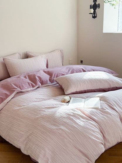 Maribel Striped Washed Cotton Bedding Set - Plum Mauve
