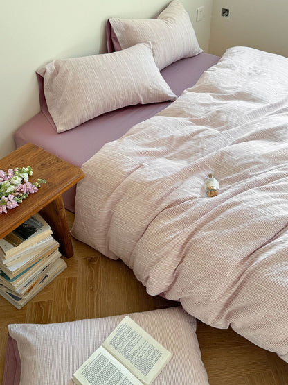 Maribel Striped Washed Cotton Bedding Set - Plum Mauve