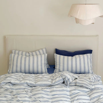 Blue Pinstripe Washed Cotton Bedding Set