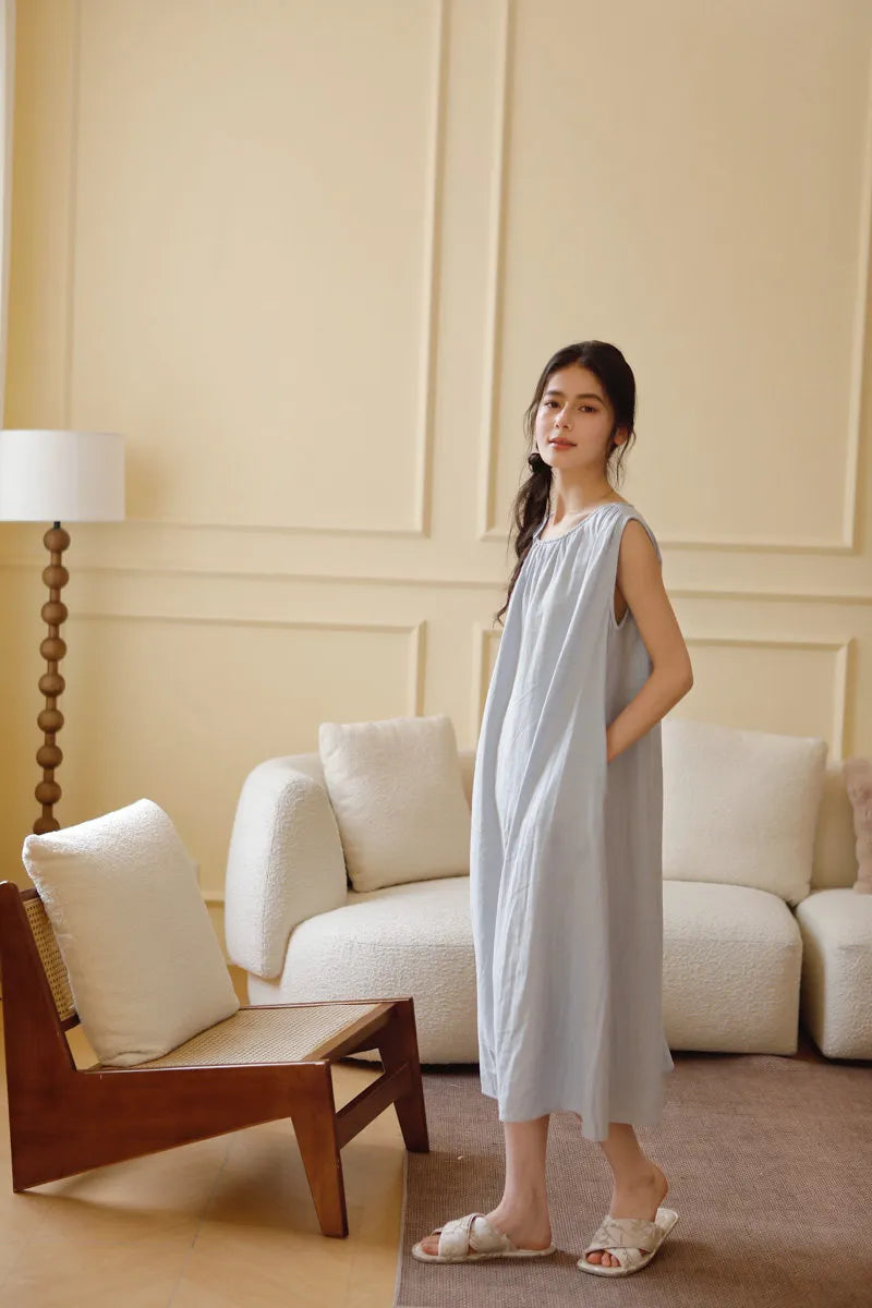 Baby Blue Airy Summer Loungewear Side Profile - RoomDen