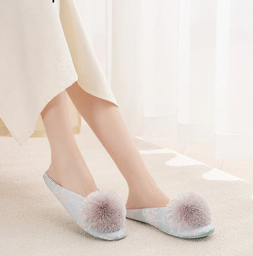 Fluffy Floral Jacquard Cotton Sateen House Slippers