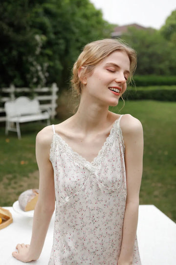 Silky Ditsy Floral Cotton Sateen Slip Nightgown