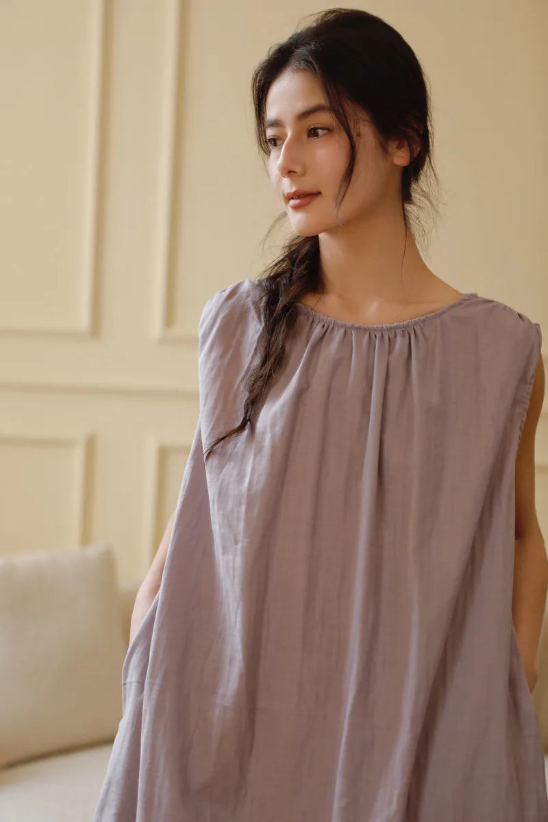 Lavender Purple Sleeveless Loungewear Detail Shot - RoomDen