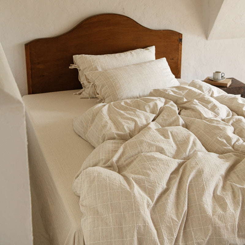 Ashfield Fine Color-Line Check Bedding Set – Angled view of checked pillows and duvet - Roomden