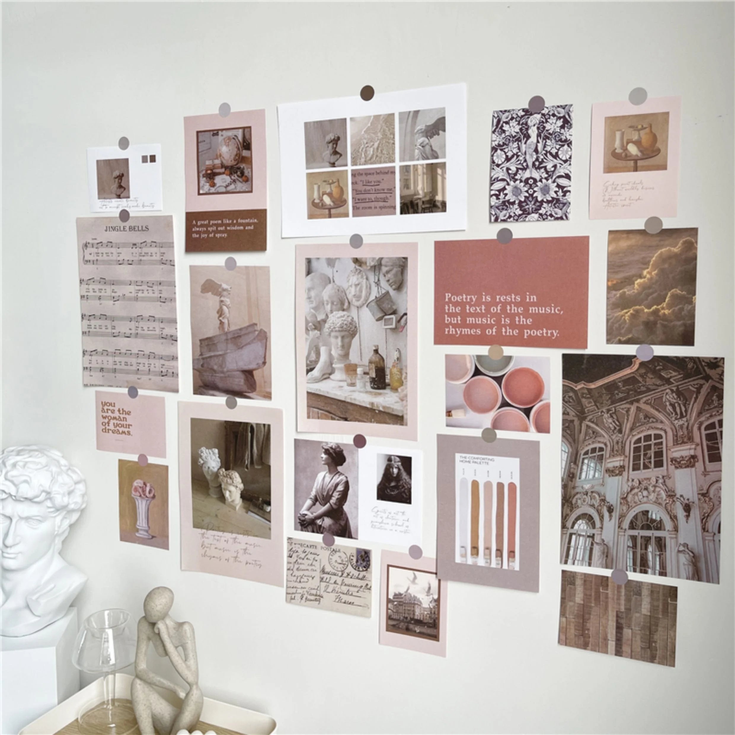 Final full view of the arranged wall collage kit, showing the complete set of aesthetic prints - RoomDen.