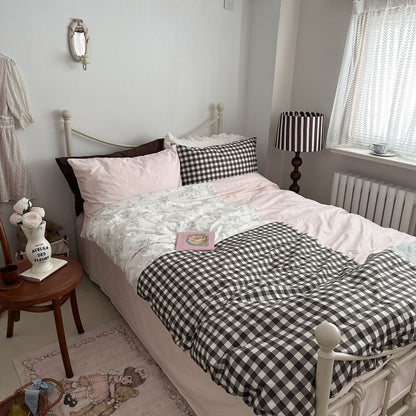 Perrine Gingham Washed Cotton Bedding Set - Soft Mocha Pink