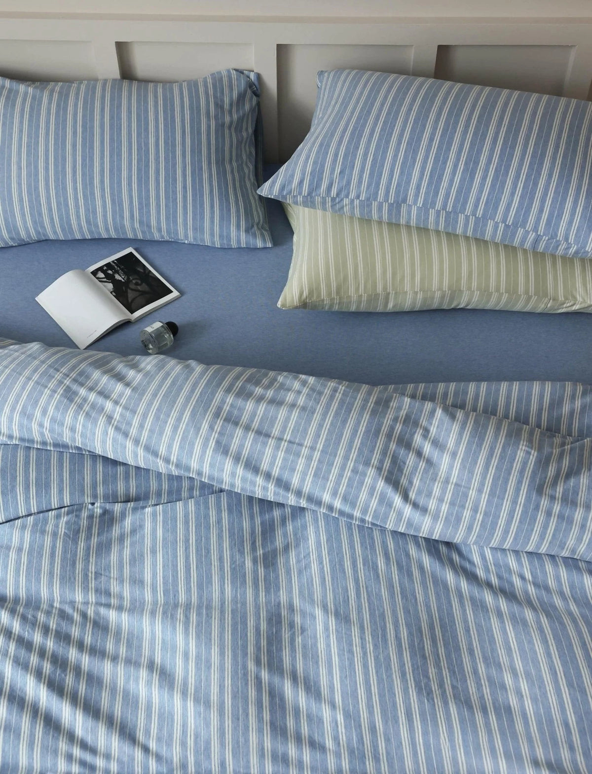 Denby striped jersey cotton bedding set in steel blue, view 21