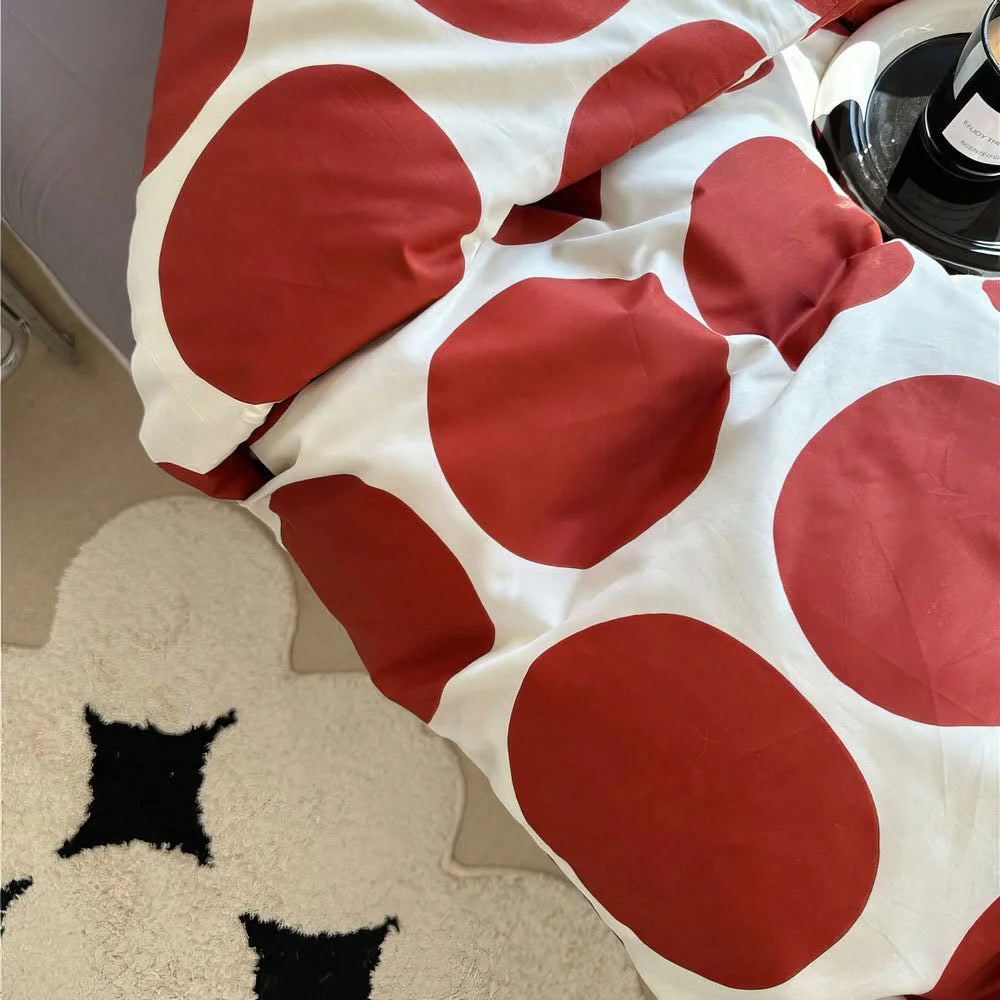 Rust Red Polka Dot Washed Cotton Bedding Set Main View - RoomDen