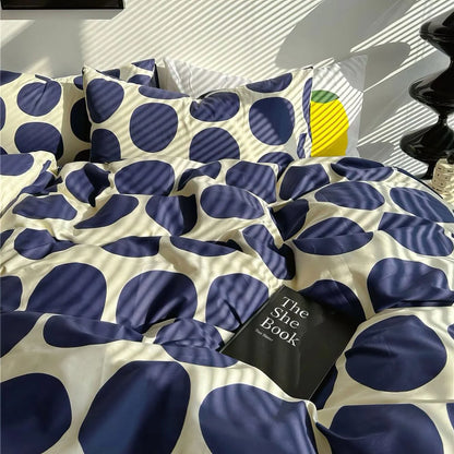 Soft Washed Cotton Duvet Cover with Blue Polka Dots Aesthetic - RoomDen