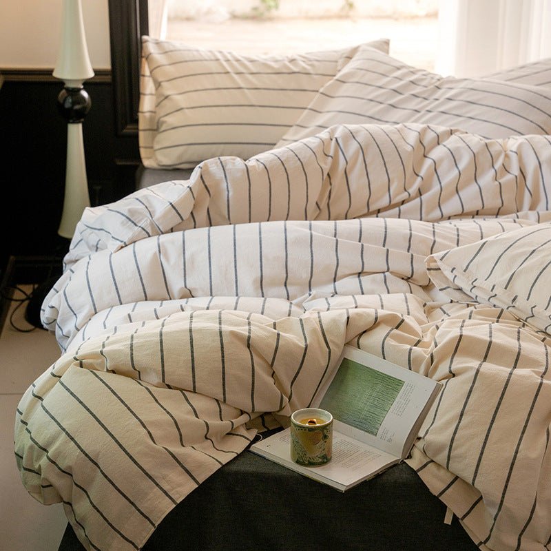 Fenwood Pinstripe Washed Cotton Bedding Set - Slate Gray