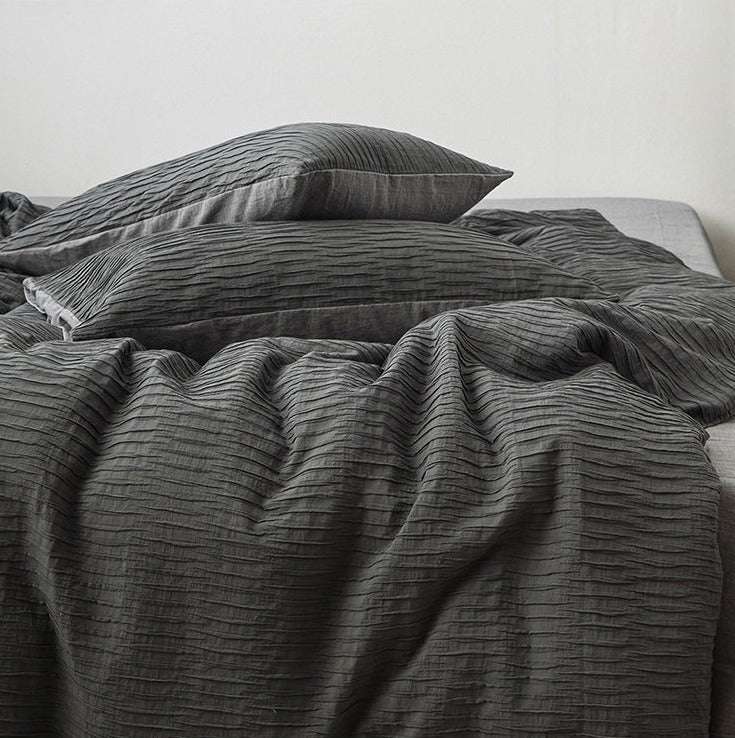 Ripple Textured Cotton Bedding Set, Dark Grey, bedroom view 3 - Roomden