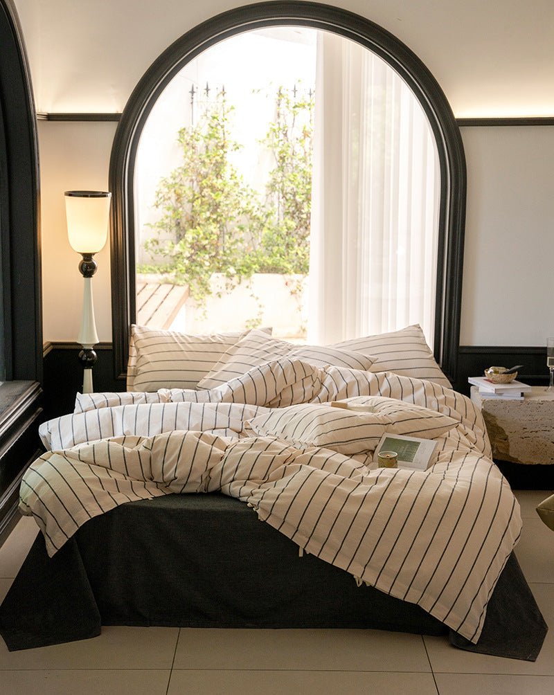 Fenwood Pinstripe Washed Cotton Bedding Set - Slate Gray
