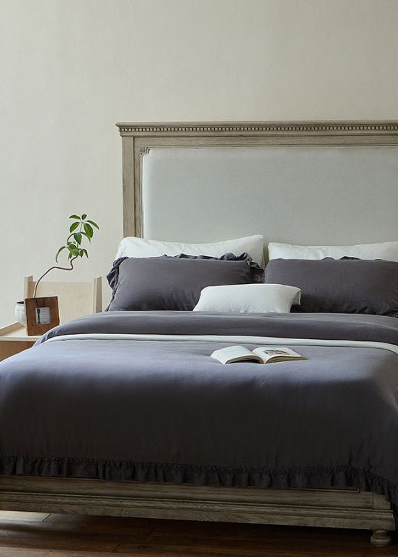 Ruffle Lyocell Bedding Set, Slate, bed arrangement - Roomden