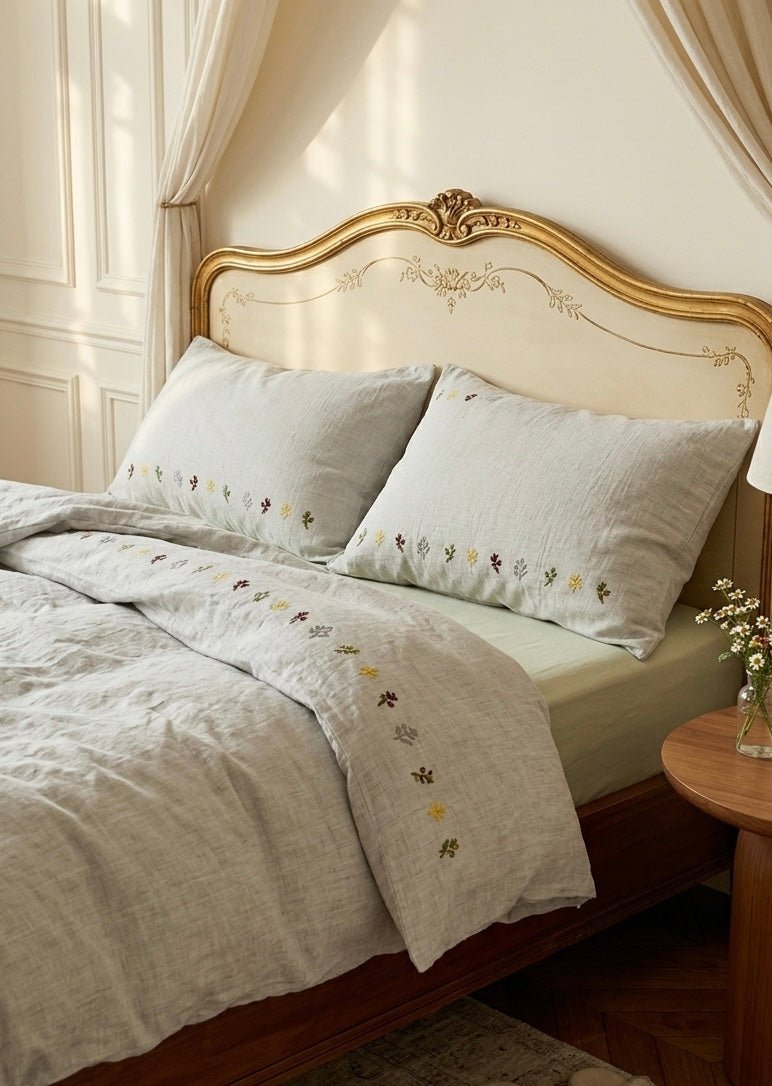 Marisol Embroidered Double Gauze Bedding Set - Fog Grey