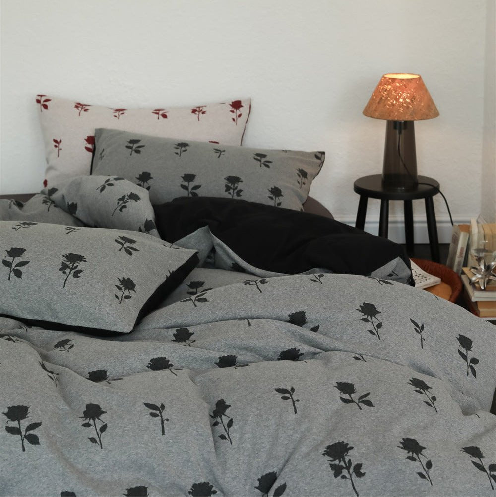 Marlise Floral Jacquard Cotton Bedding Set - Charcoal Bloom