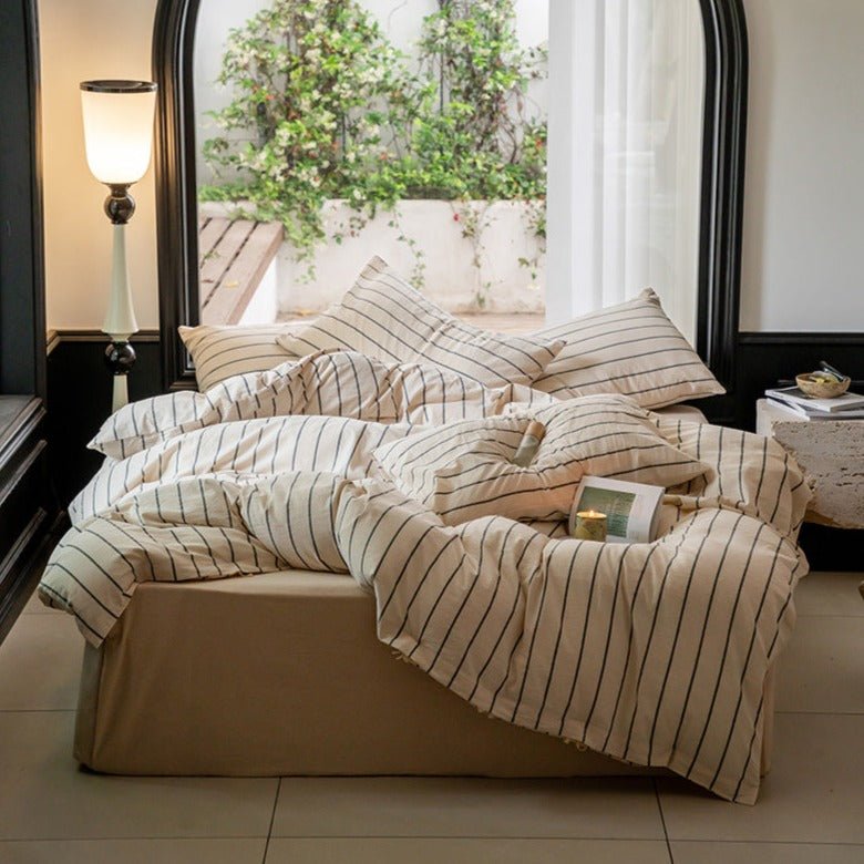 Fenwood Pinstripe Washed Cotton Bedding Set - Slate Gray