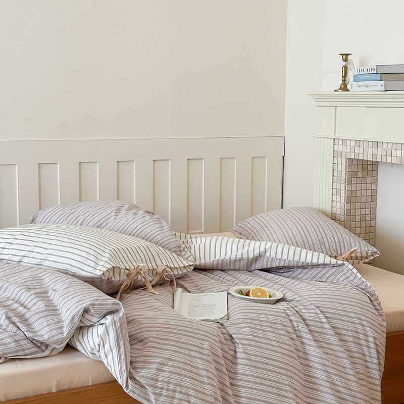 Washed Cotton Bow-Tie Pinstripe Bedding Set - Gray