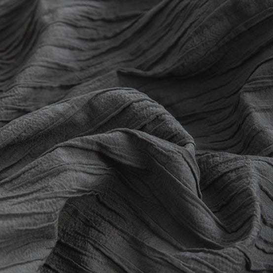 Ripple Textured Cotton Bedding Set, Dark Grey, fabric and pillow detail 6 - Roomden