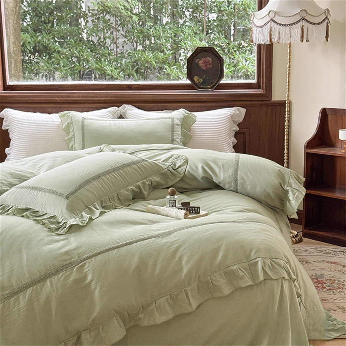 Petrina Ruffle Double Gauze Bedding Set - Sage Green