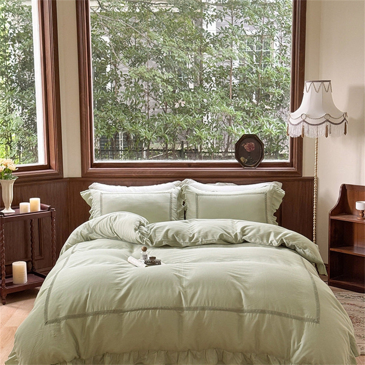 Petrina Ruffle Double Gauze Bedding Set - Sage Green