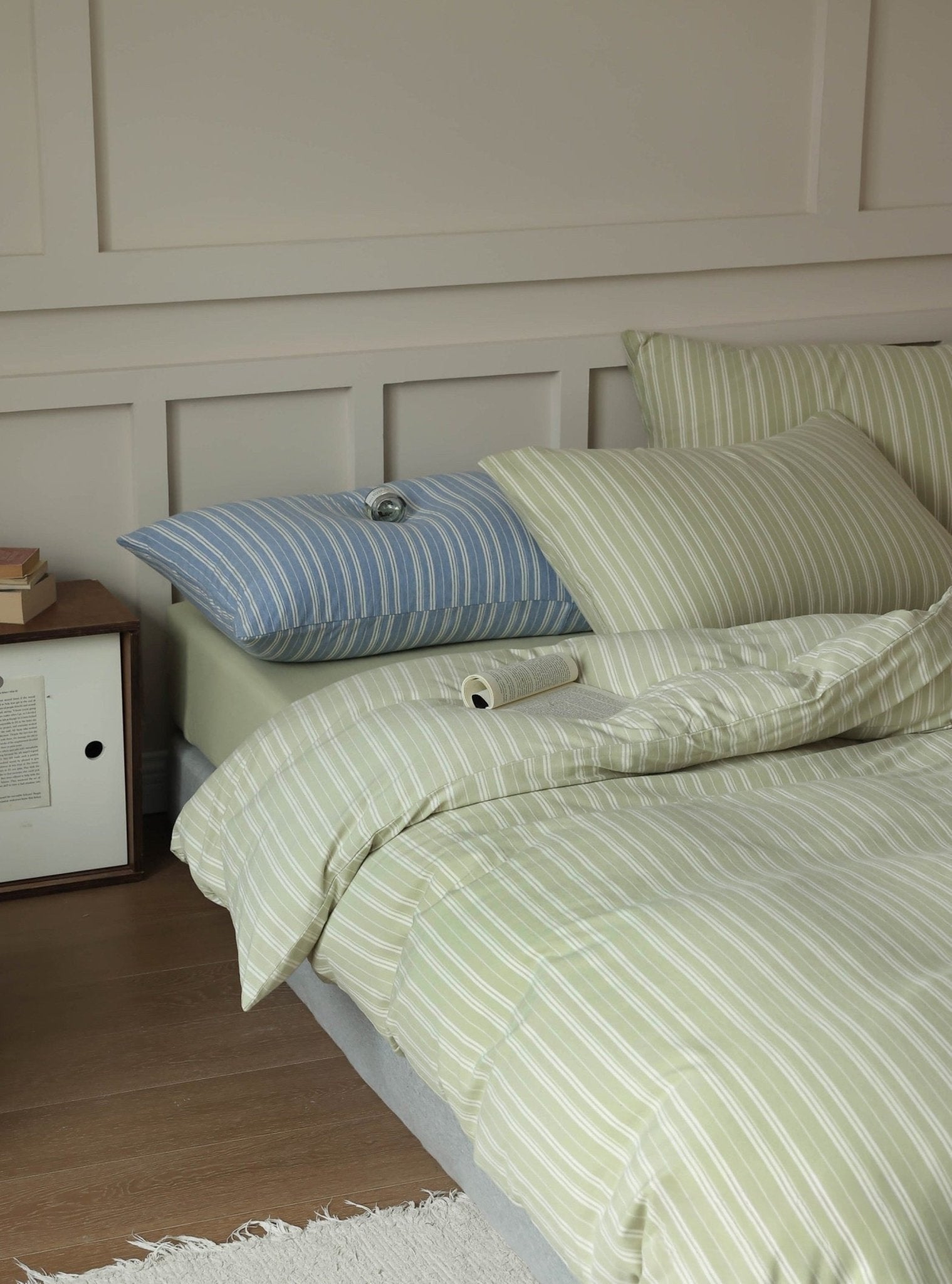 Denby Striped Jersey Cotton Bedding Set - Sage Green