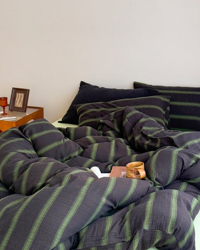 Corbin Striped Washed Cotton Bedding Set - room scene