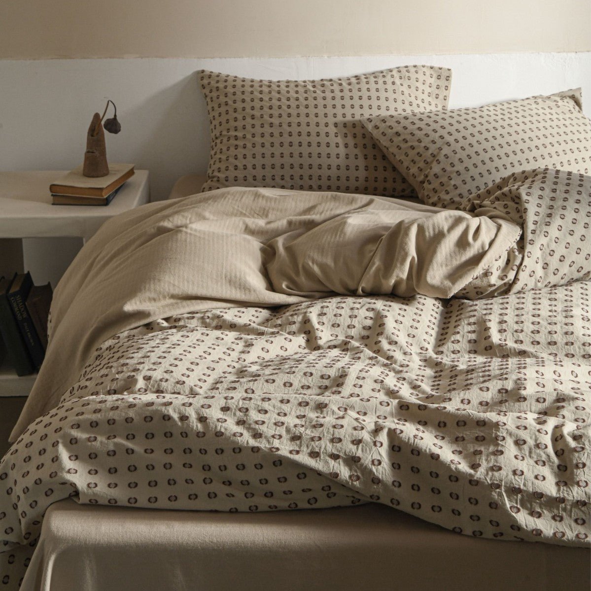 Amberlyn Dotted Cotton Bedding Set - Toffee Pop Beige