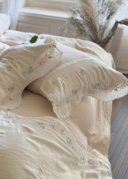 Marigold Embroidered Double Gauze Bedding Set - Vanilla Cream